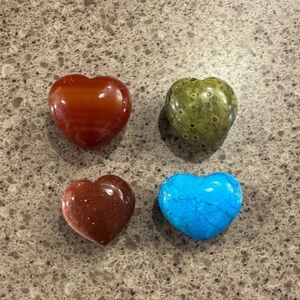 Polished Heart Gemstone Set - Red Agate, Green Jasper, Goldstone, Turquoise
